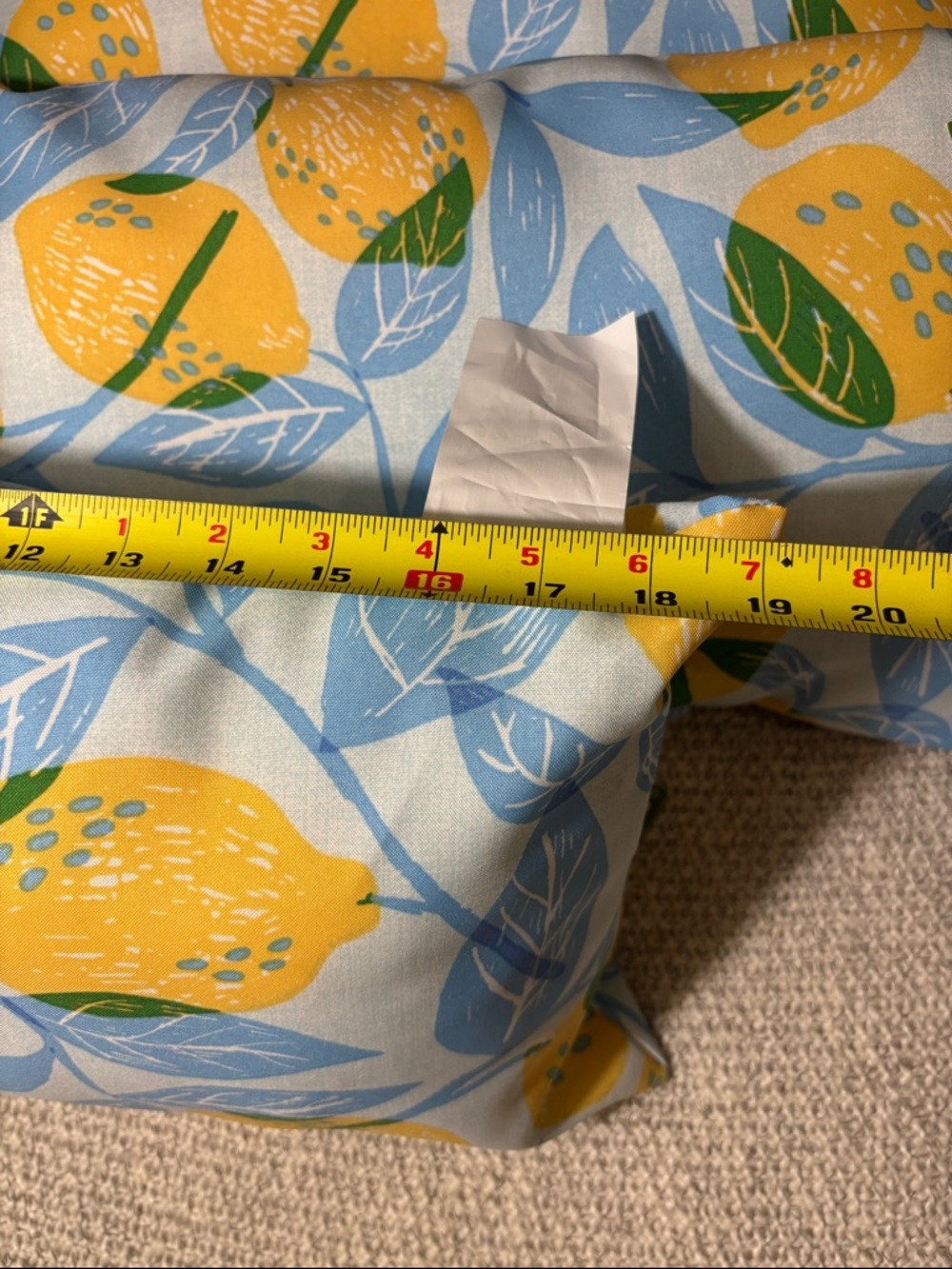 Set of 3 Accent Patio Pillows in Lemon Print Yellow and Light Blue - Picture 4 of 7